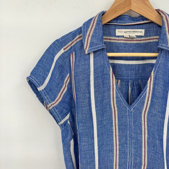 Anthropologie Pilcro Striped Blue Belted Linen Blend Dress Women's 4 - Picture 6 of 8
